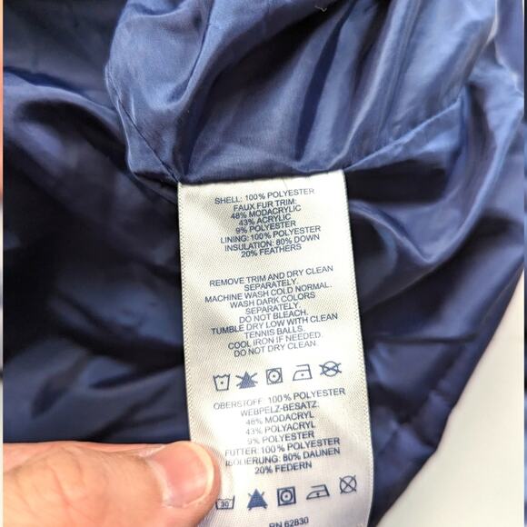 Land's End Coat Women's Size XS 2-4 Navy Down Fur Hooded - Picture 13 of 14